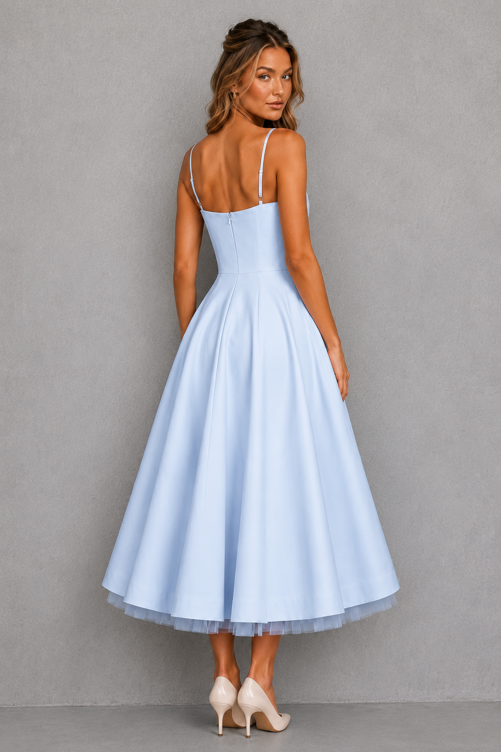 Women's Corset Midi Dress with Full Skirt - Wedding Guest & Occasion Wear