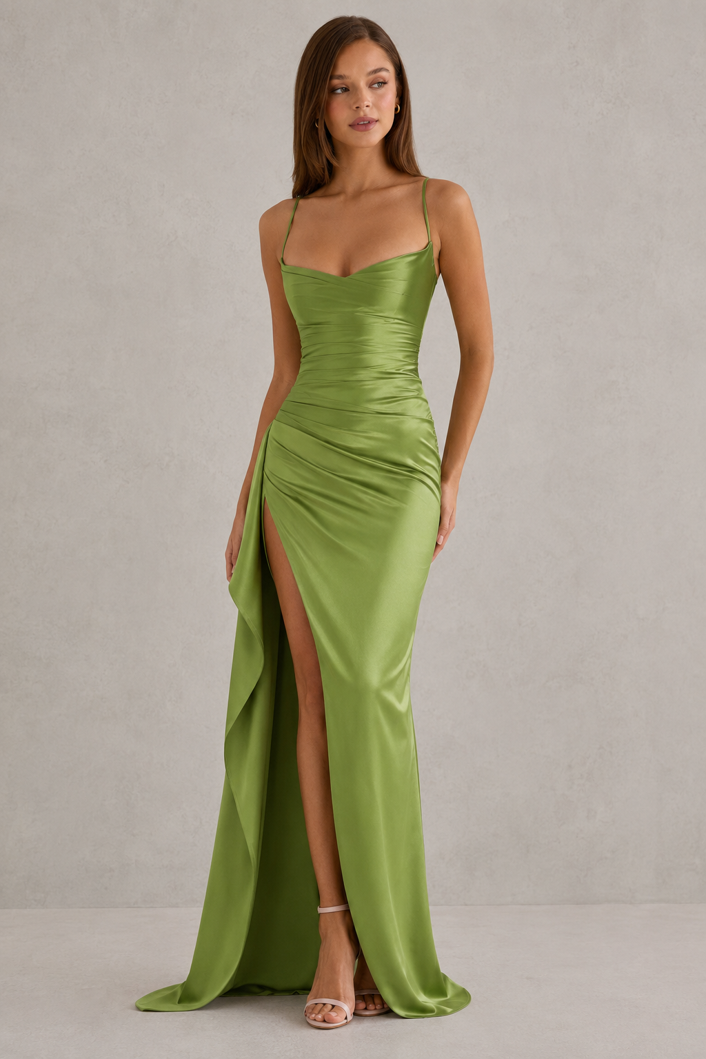 Women’s Draped Satin Maxi Dress with Split Detail for Evening & Formal Wear