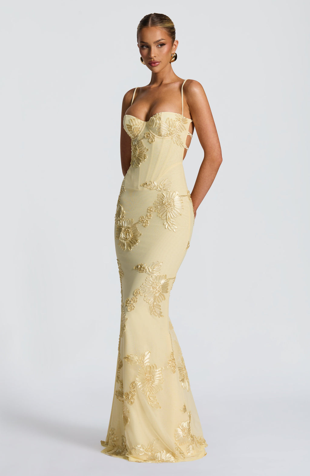 Women’s Floral Corset Spaghetti Strap Maxi Wedding Guest Dress