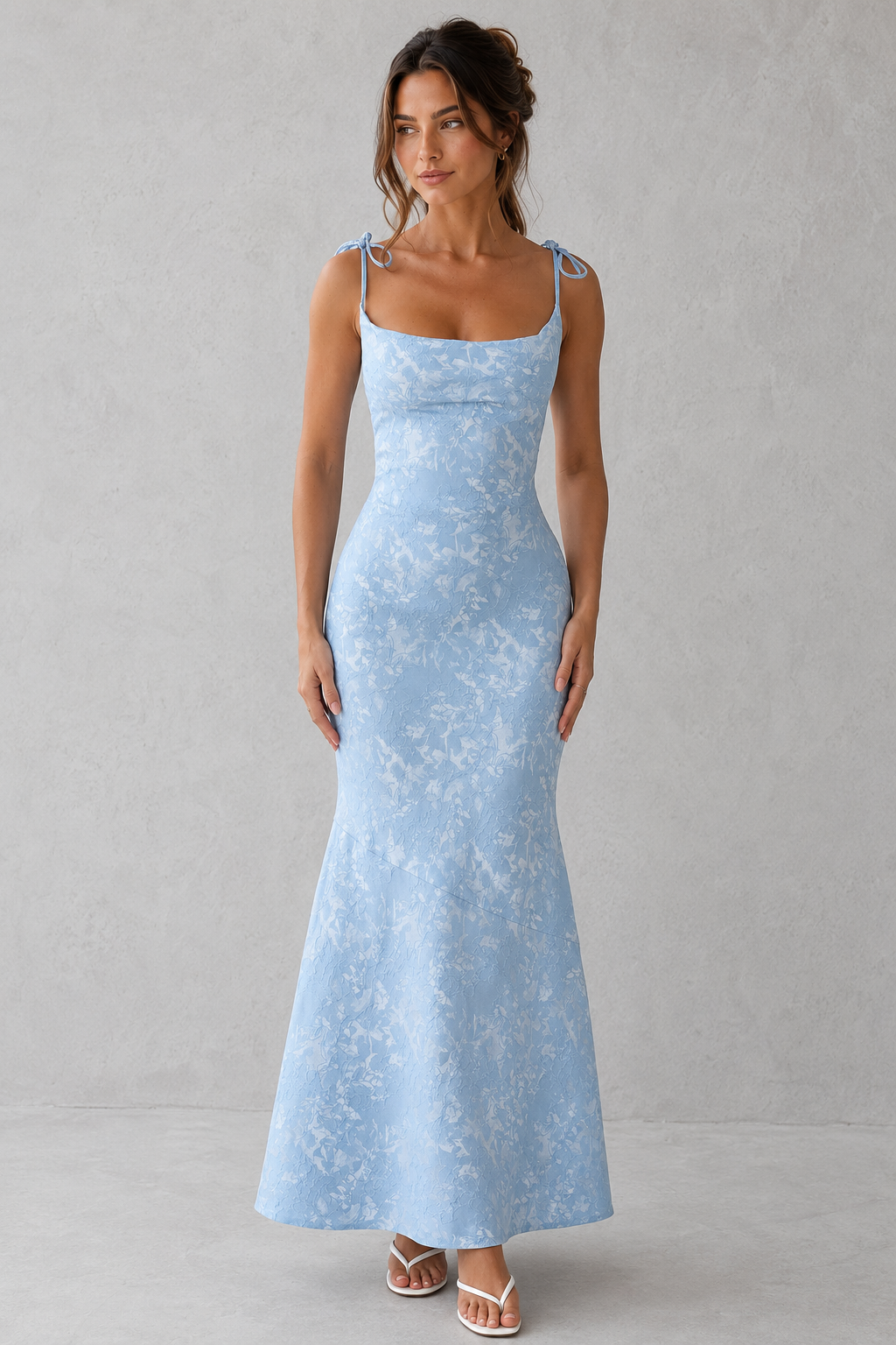 Women’s Floral Jacquard Maxi Dress with Cowl Neck for Evening & Occasion Wear