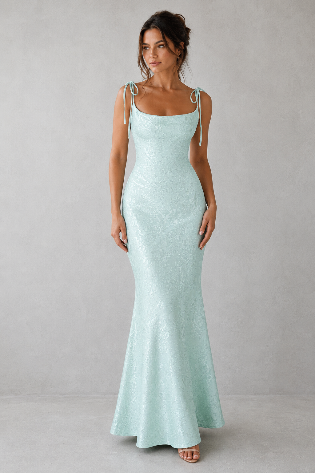 Women’s Floral Jacquard Maxi Dress with Cowl Neck for Evening & Occasion Wear