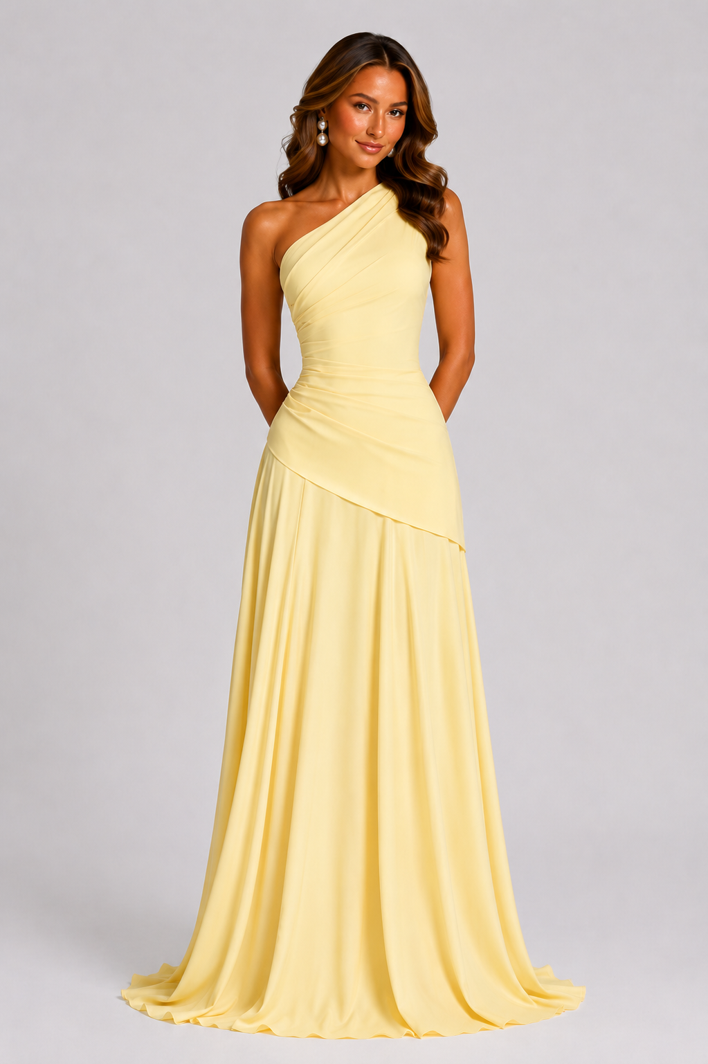 Women’s One-Shoulder Chiffon Maxi Dress with Corset Detail - Sculpted Silhouette