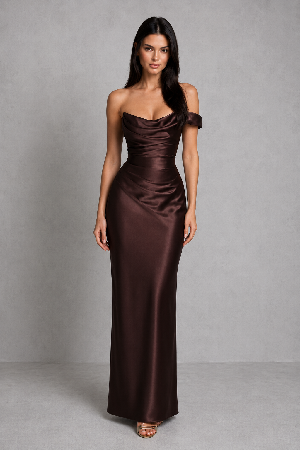 Women’s One-Shoulder Satin Maxi Dress with Corset Detail for Evening & Formal Wear