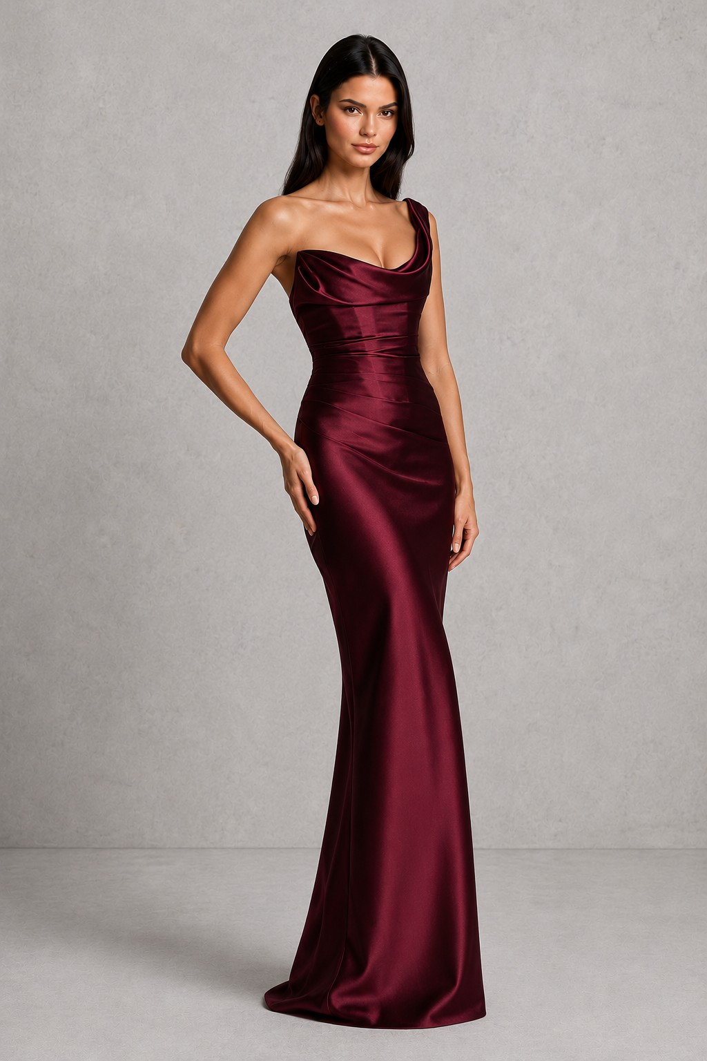 Women’s One-Shoulder Satin Maxi Dress with Corset Detail for Evening & Formal Wear