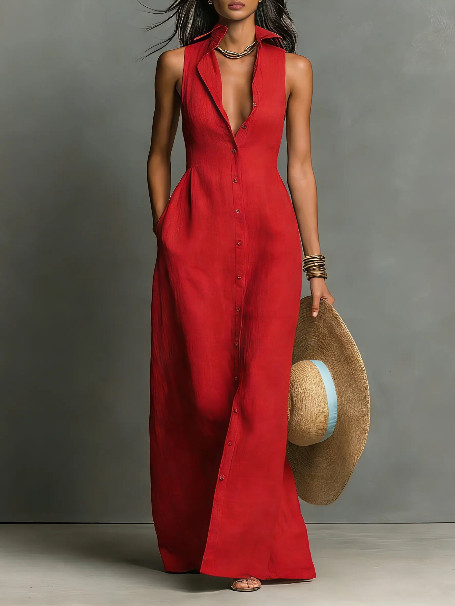 Elegant Sleeveless Maxi Shirt Dress for Women