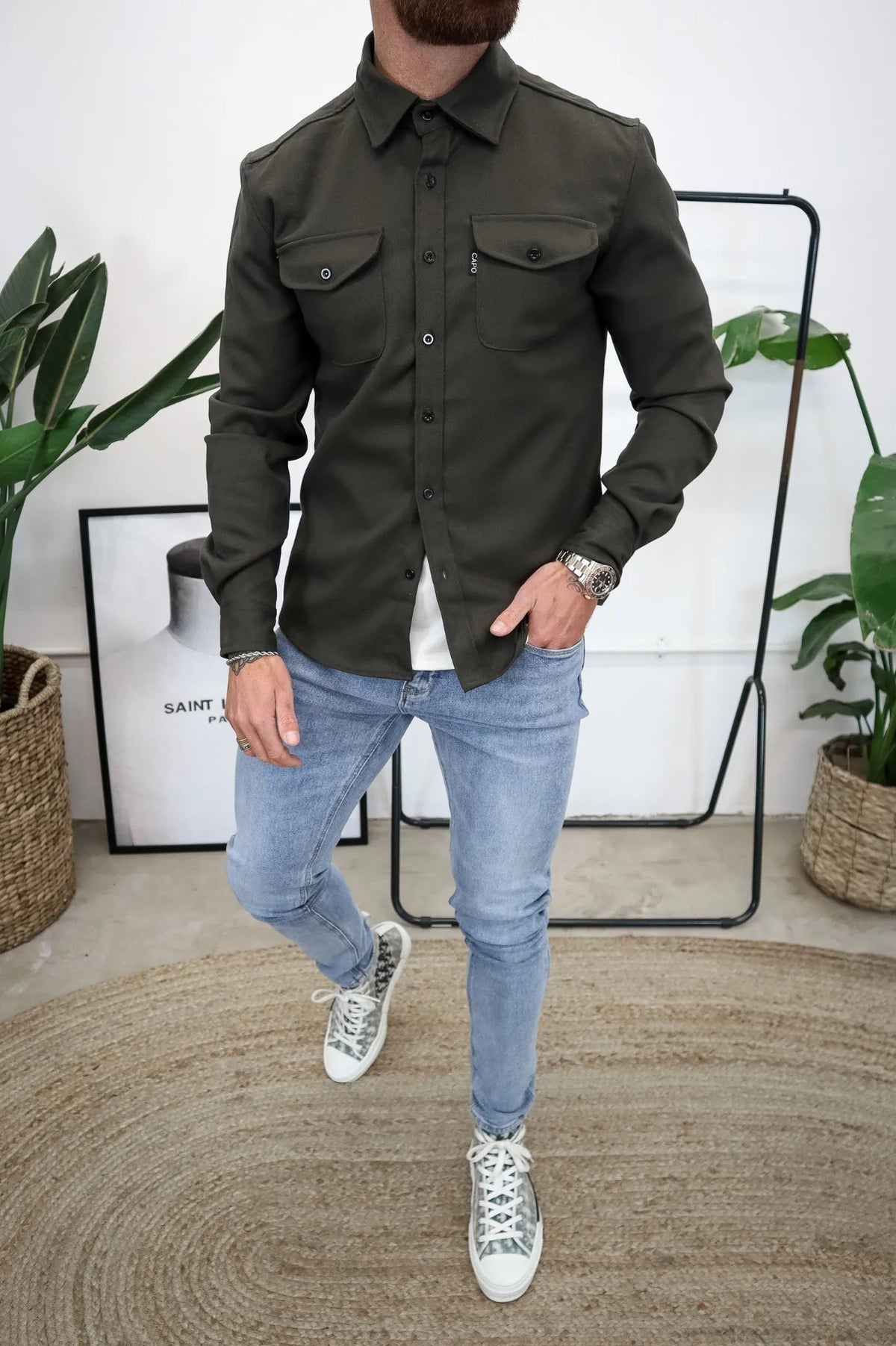 Men's Overshirt Jacket with Chest Pockets for Spring and Autumn Casual Lightweight