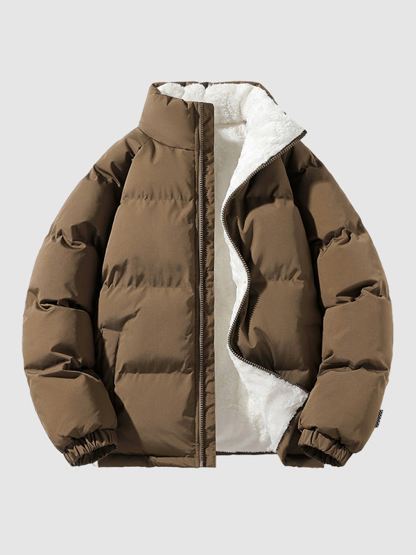 Men's Waterproof Fleece-Lined Puffer Jacket – High Collar Winter Coat