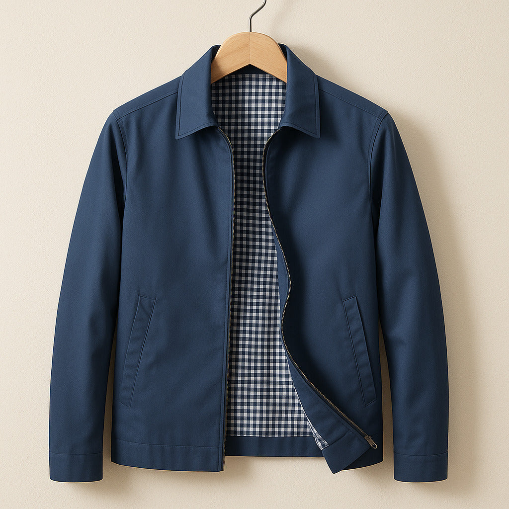 Men's Lightweight Lined Zip Jacket - Classic Point Collar