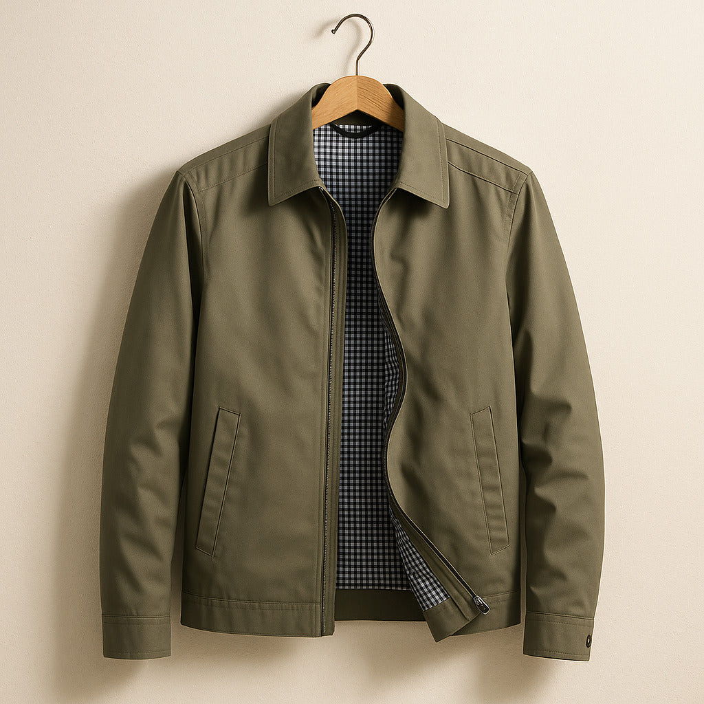 Men's Lightweight Lined Zip Jacket - Classic Point Collar