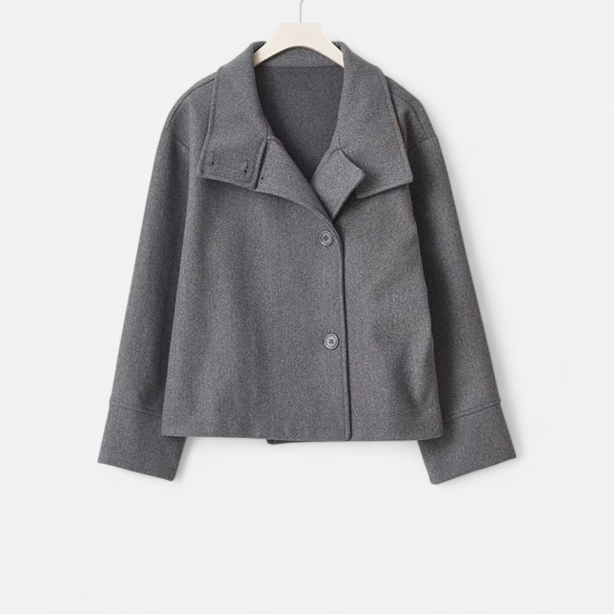 Women's High Collar Short Coat – Double Button Relaxed Design