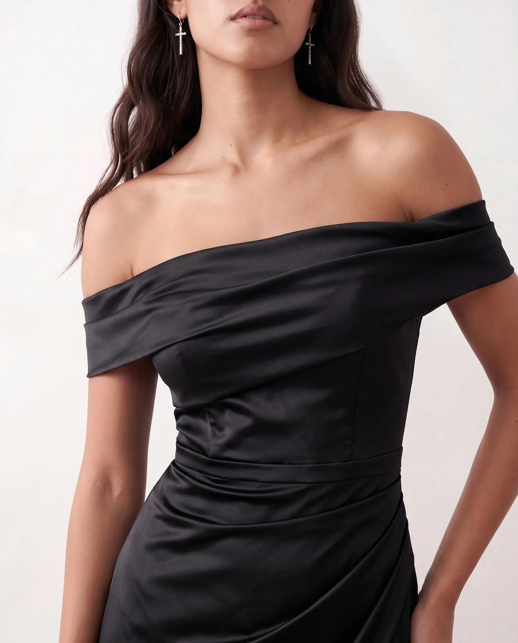 Glossy Off Shoulder Maxi Dress