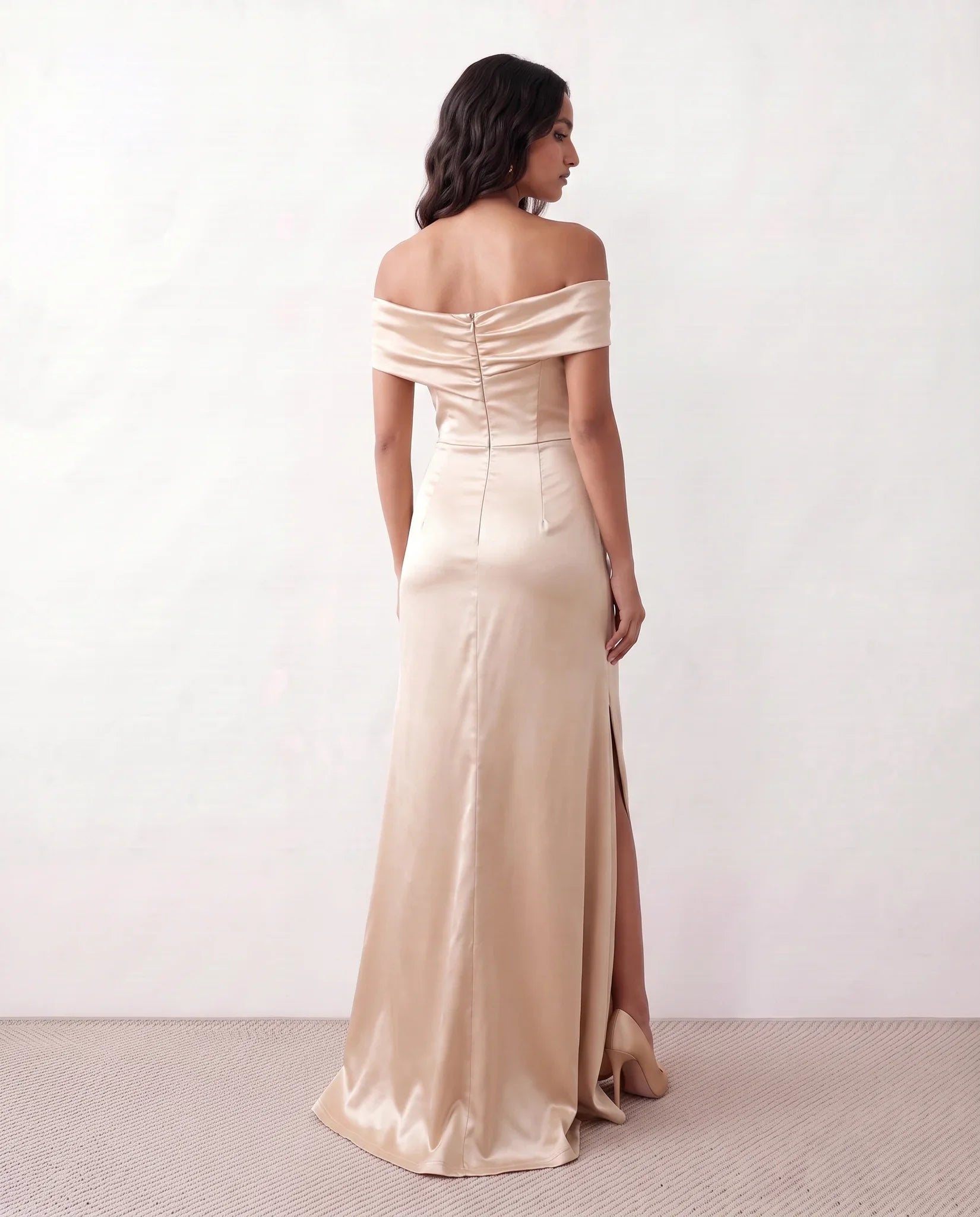 Glossy Off Shoulder Maxi Dress