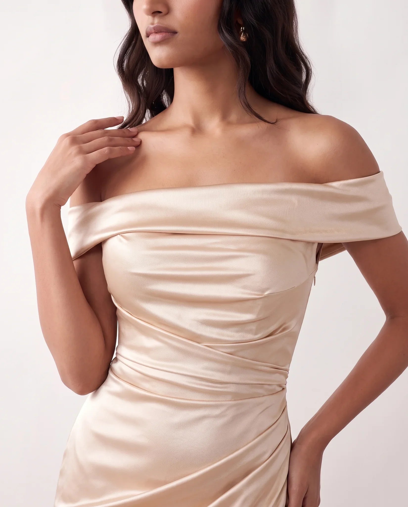 Glossy Off Shoulder Maxi Dress