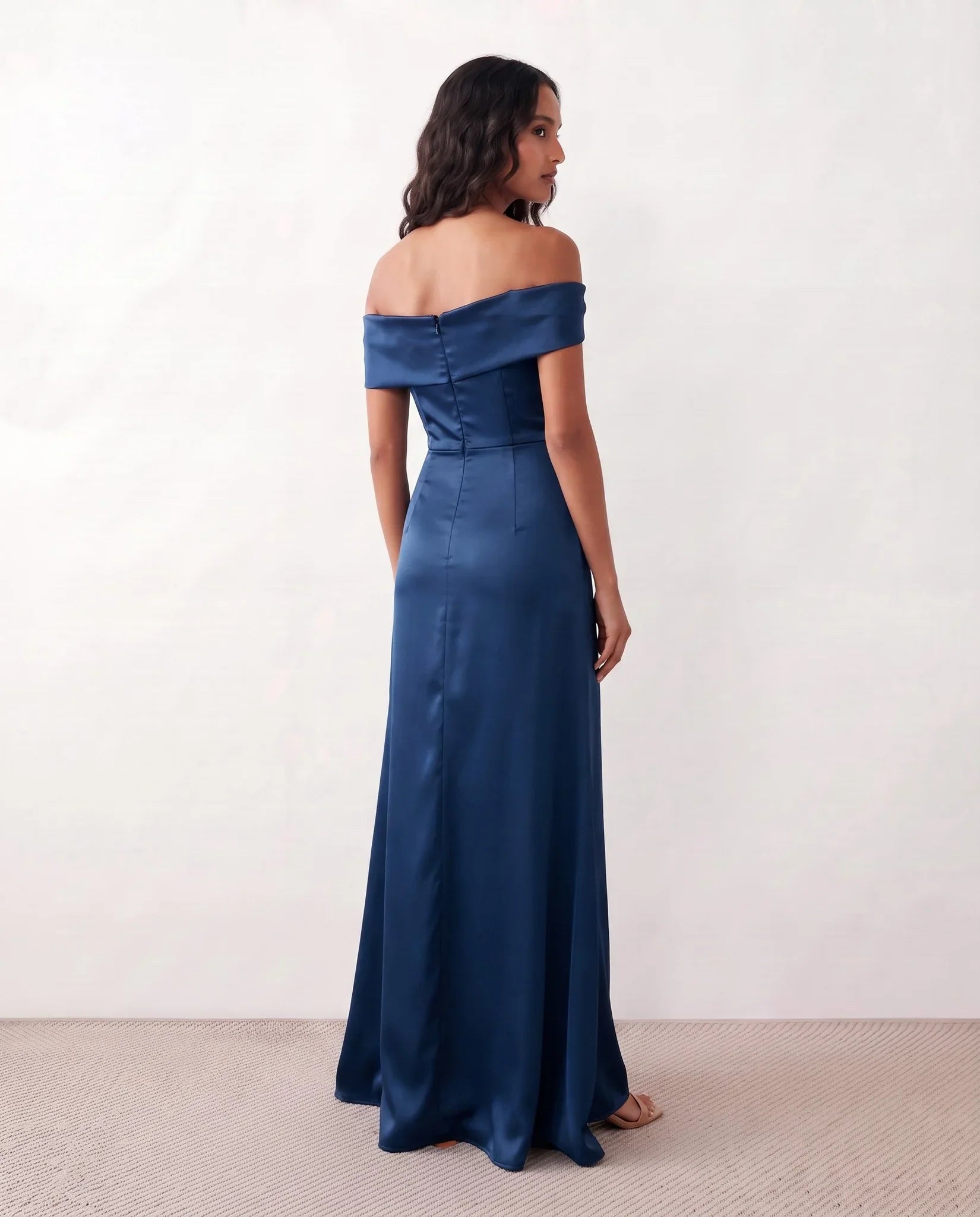 Glossy Off Shoulder Maxi Dress