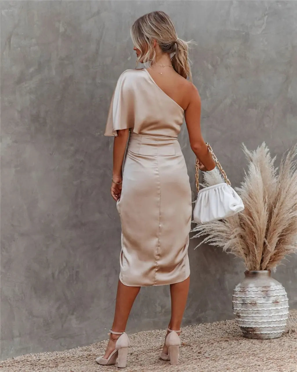 Women's Midi Dress Asymmetrical Draped Design
