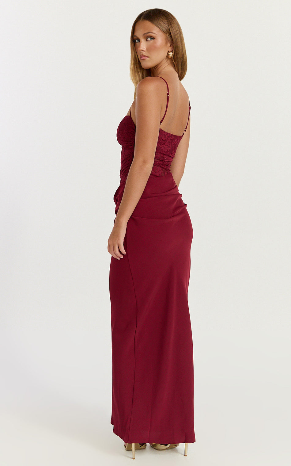 Women's Lace & Satin Maxi Dress – Elegant Draped Occasion Style