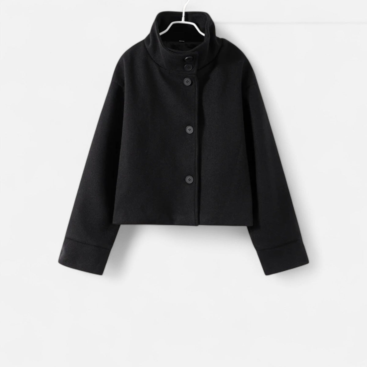 Women's High Collar Short Coat – Double Button Relaxed Design