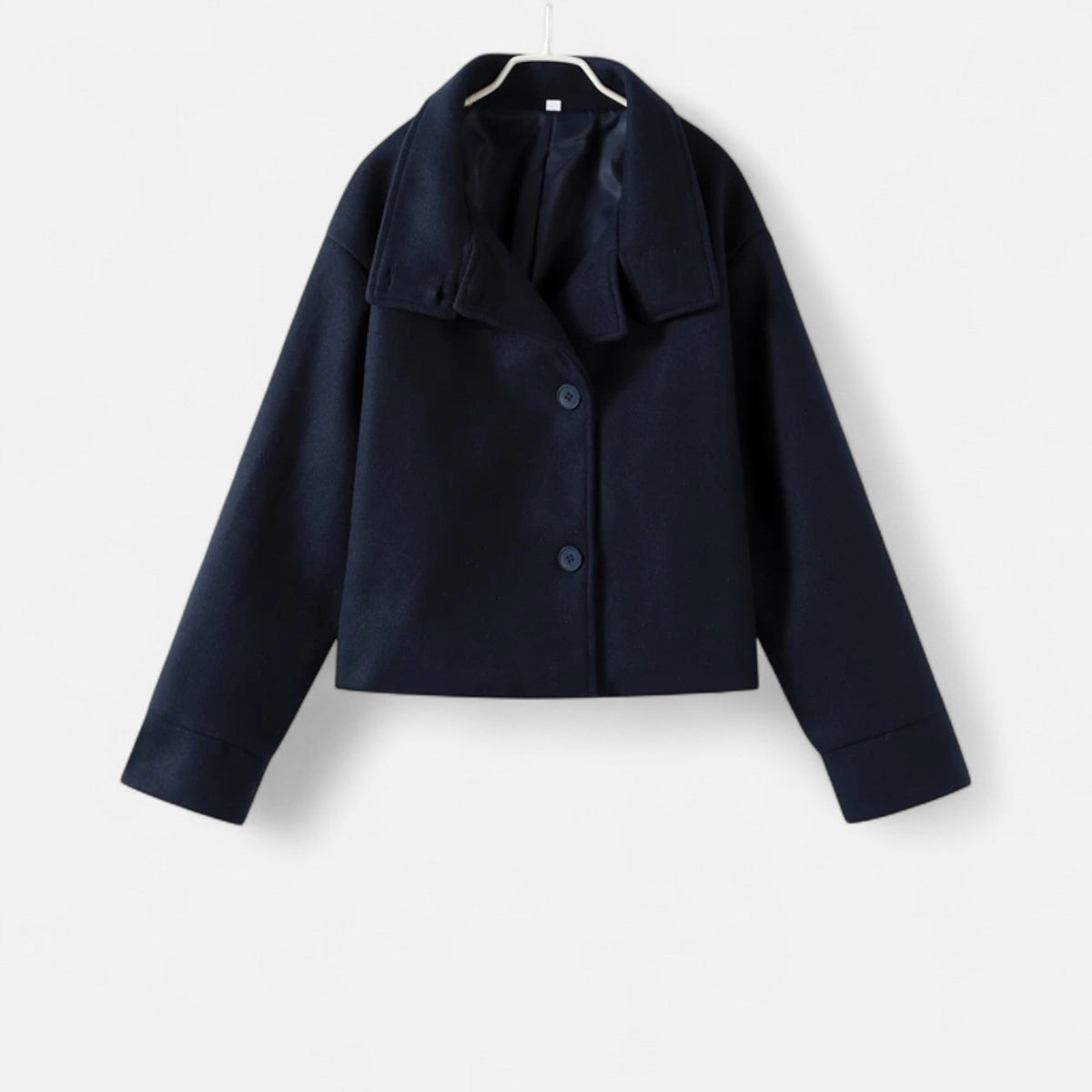 Women's High Collar Short Coat – Double Button Relaxed Design