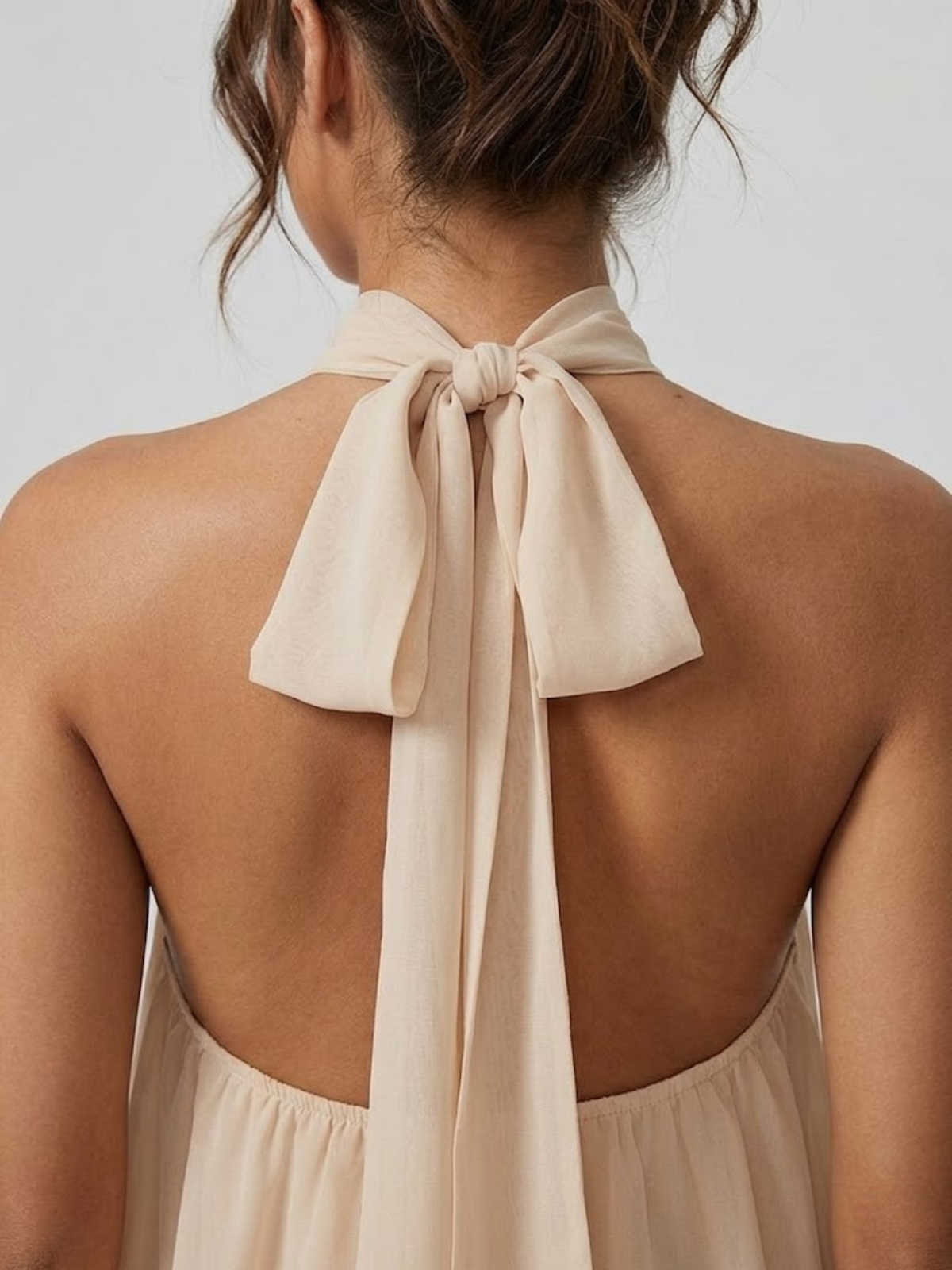 Women's Mini Dress with High Halter Neck and Open Back, Layered Ruffles