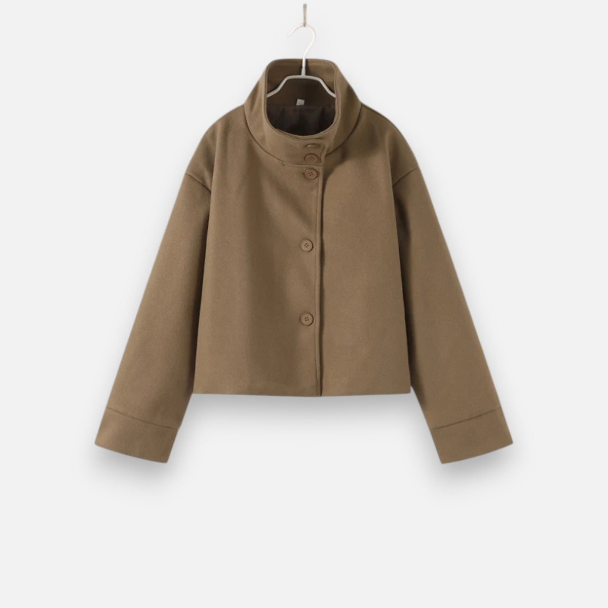 Women's High Collar Short Coat – Double Button Relaxed Design