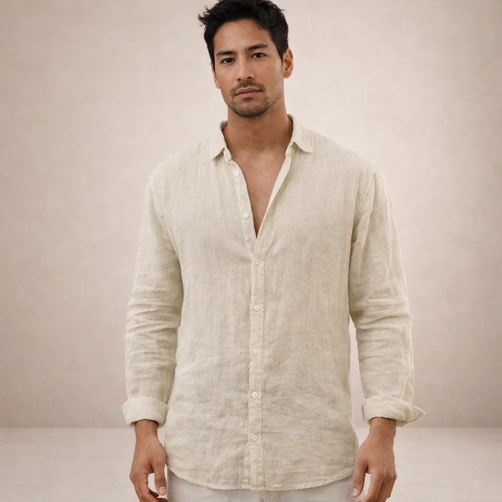 Men's Linen Shirt, Regular Fit Open Collar