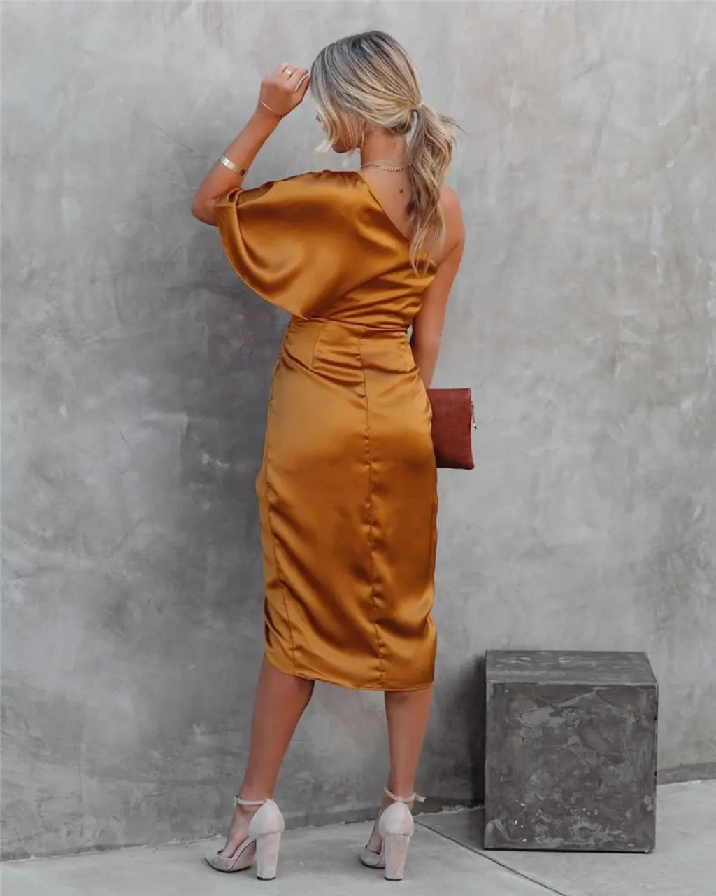 Women's Midi Dress Asymmetrical Draped Design