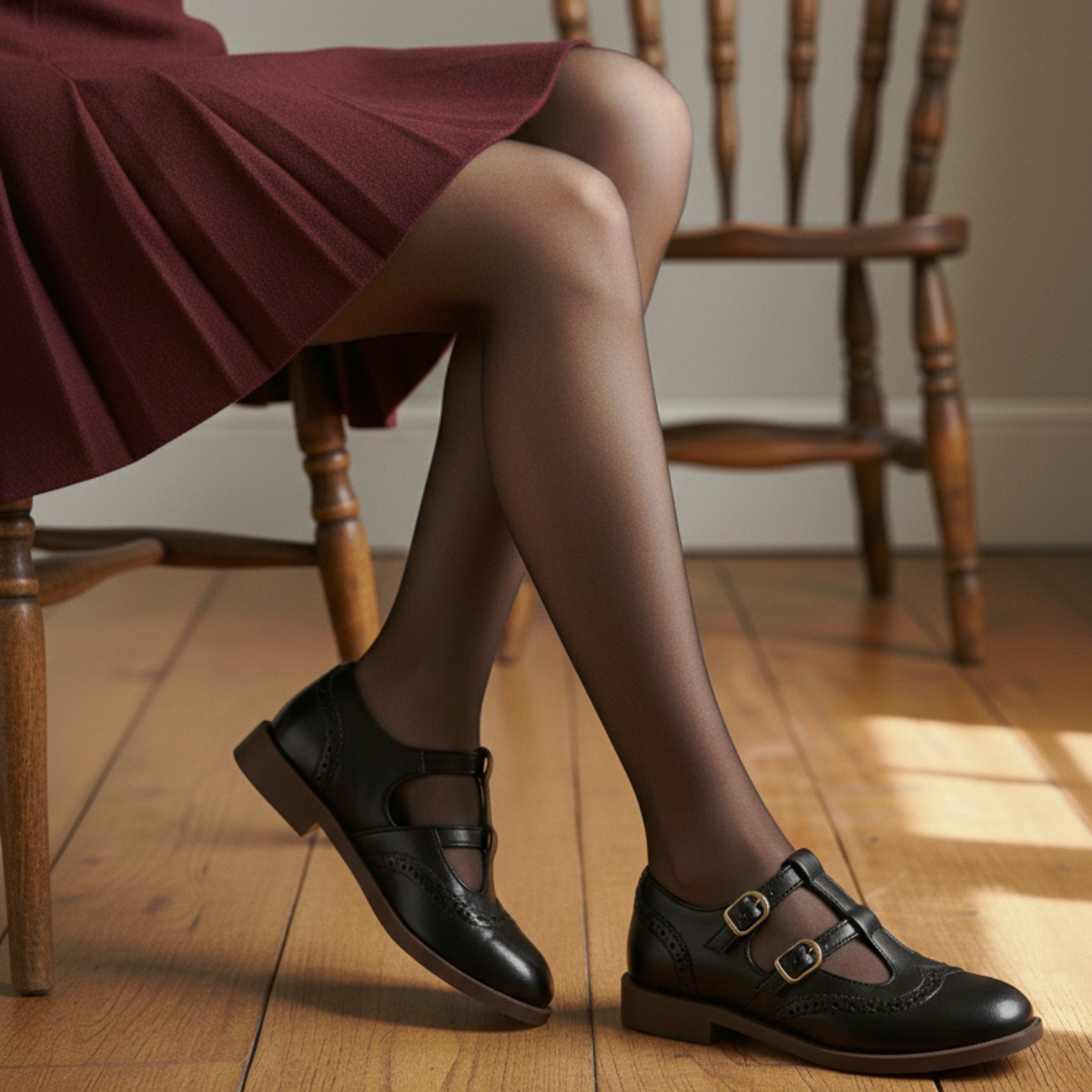 Women's Mary Jane Shoes, Low Block Heel Buckle Flats