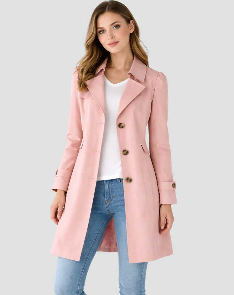 Trench Coat Ladies Slim Fit Lightweight Classic Notched Collar