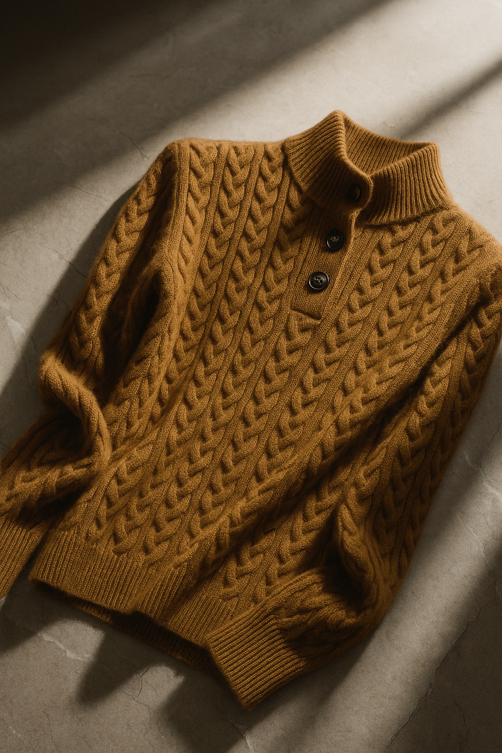 Women's Cable Knit Jumper – Button Neck Regular Fit