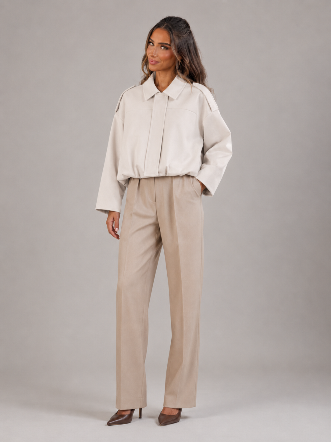 Oversized Synthetic Suede Shirt Jacket for Women Autumn