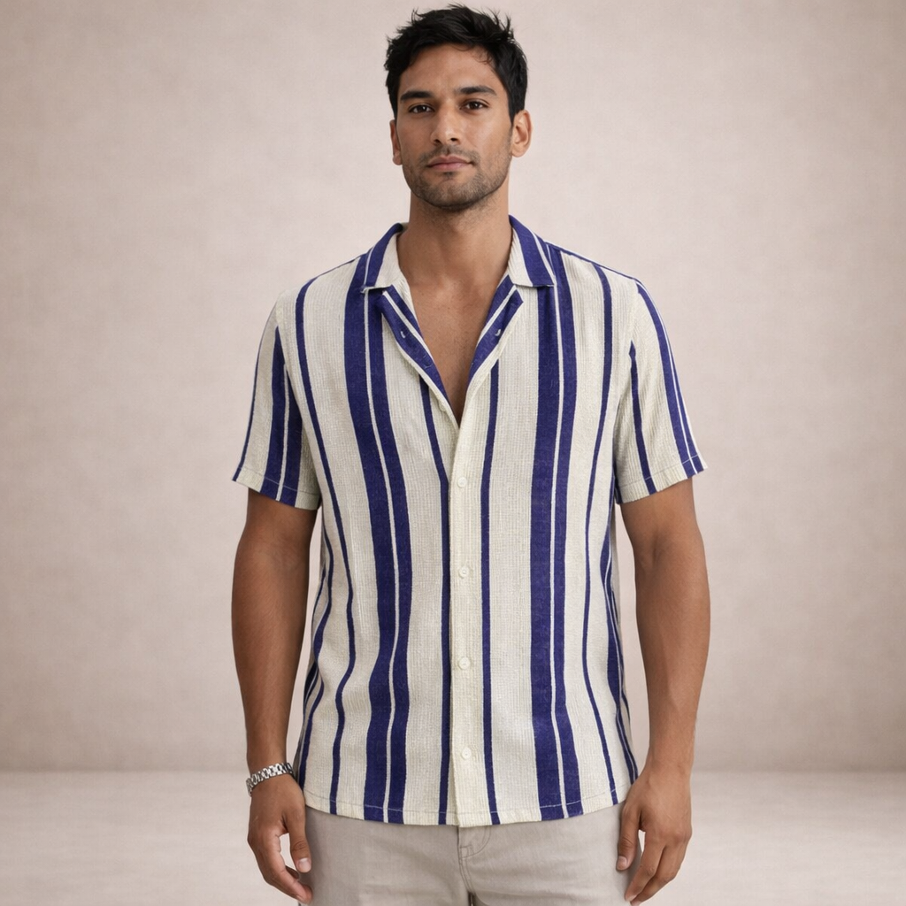 Men's Linen Striped Long Sleeve Shirt