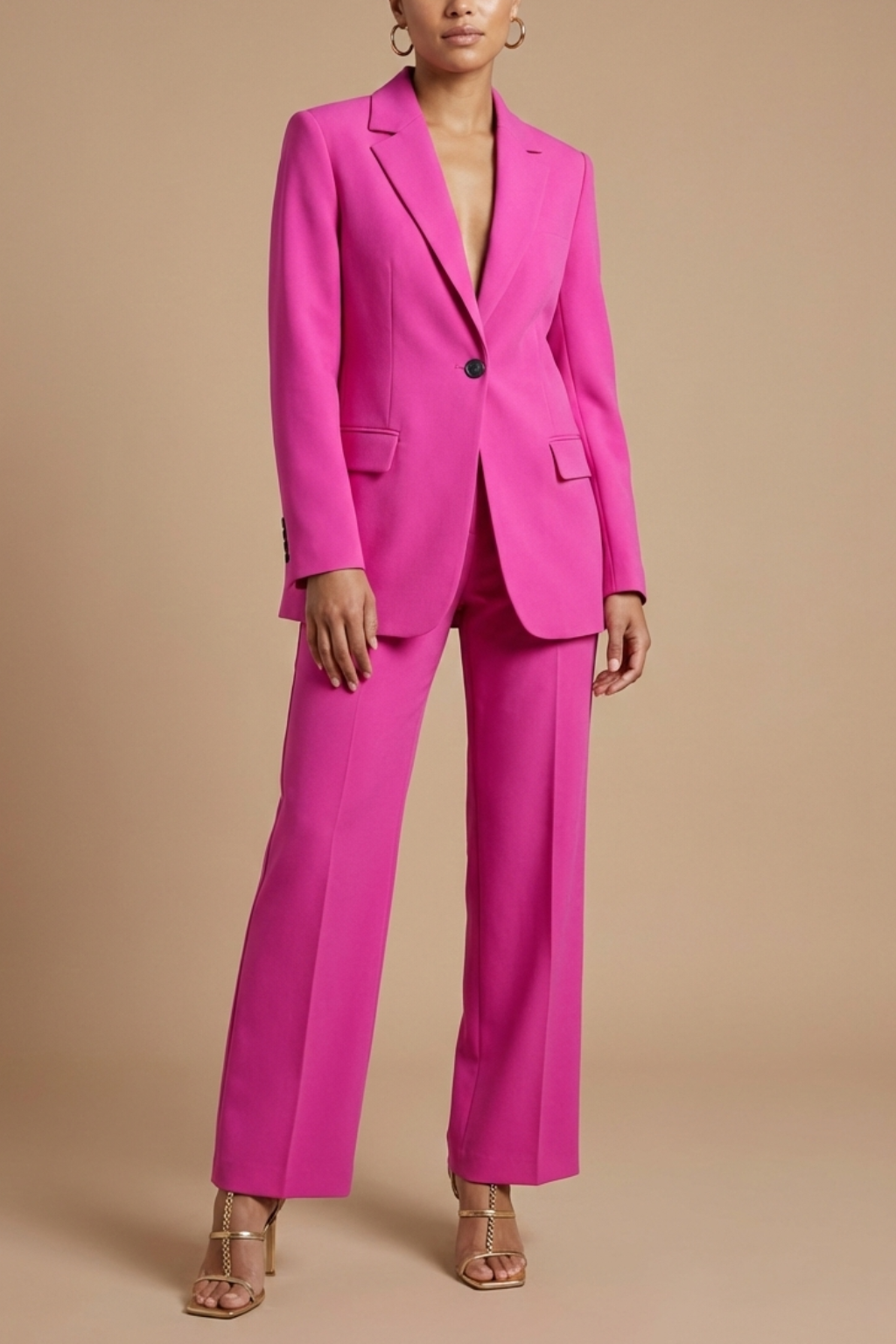 Women’s Two Piece Suit with Single Button Blazer and Wide Leg Trousers