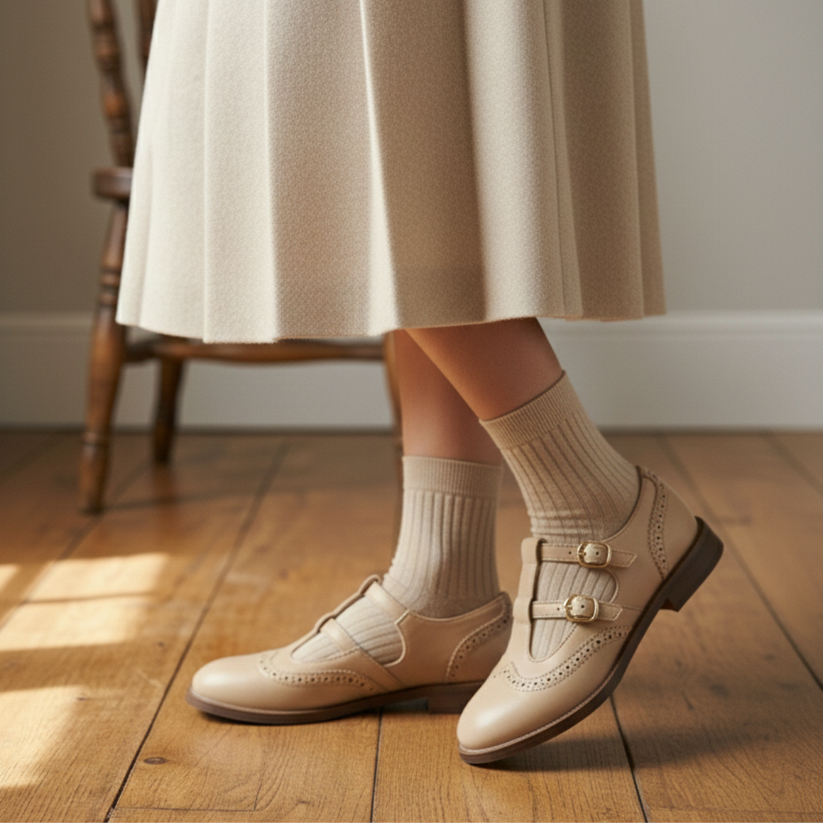 Women's Mary Jane Shoes, Low Block Heel Buckle Flats