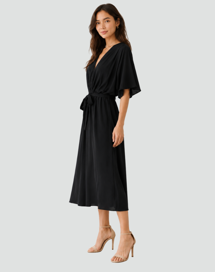 Women's Wrap Midi Dress – Tie Waist Occasion Style