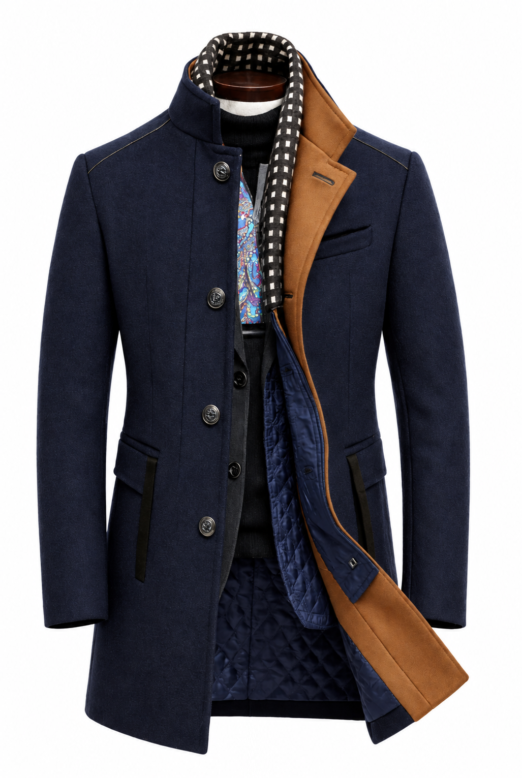 Men's Wool Blend Overcoat – Stand Collar Winter Design