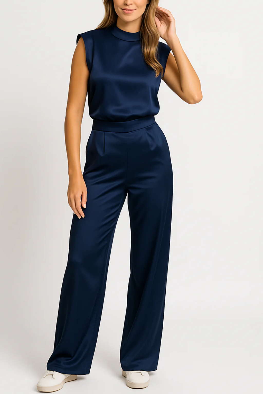 Women's Wide Leg Jumpsuit, High Neck Sleeveless