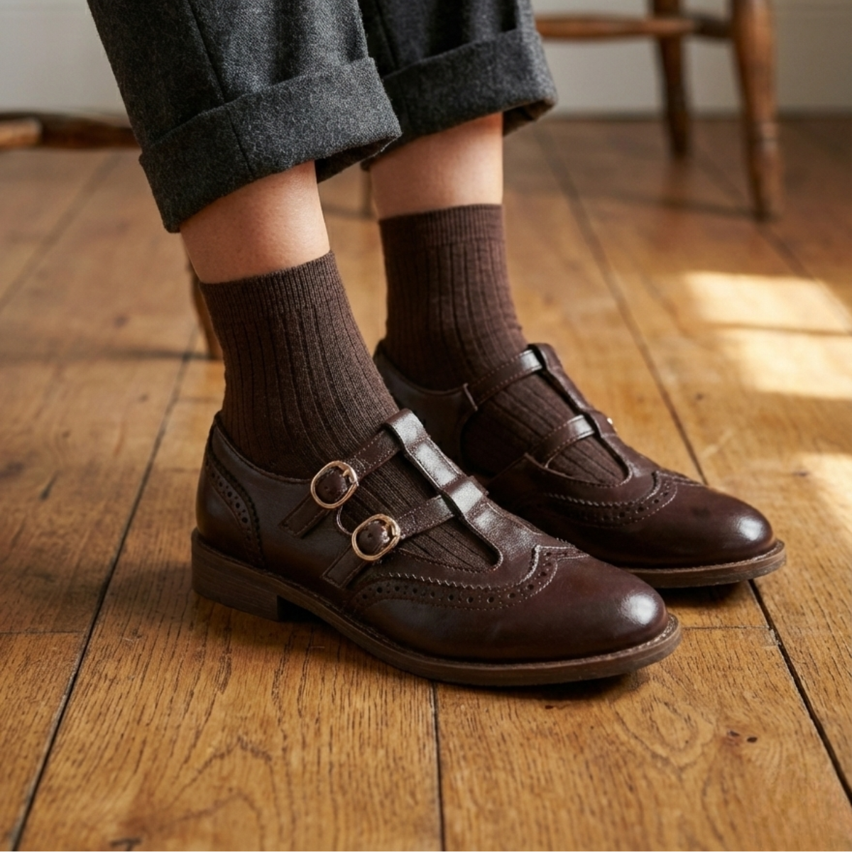 Women's Mary Jane Shoes, Low Block Heel Buckle Flats