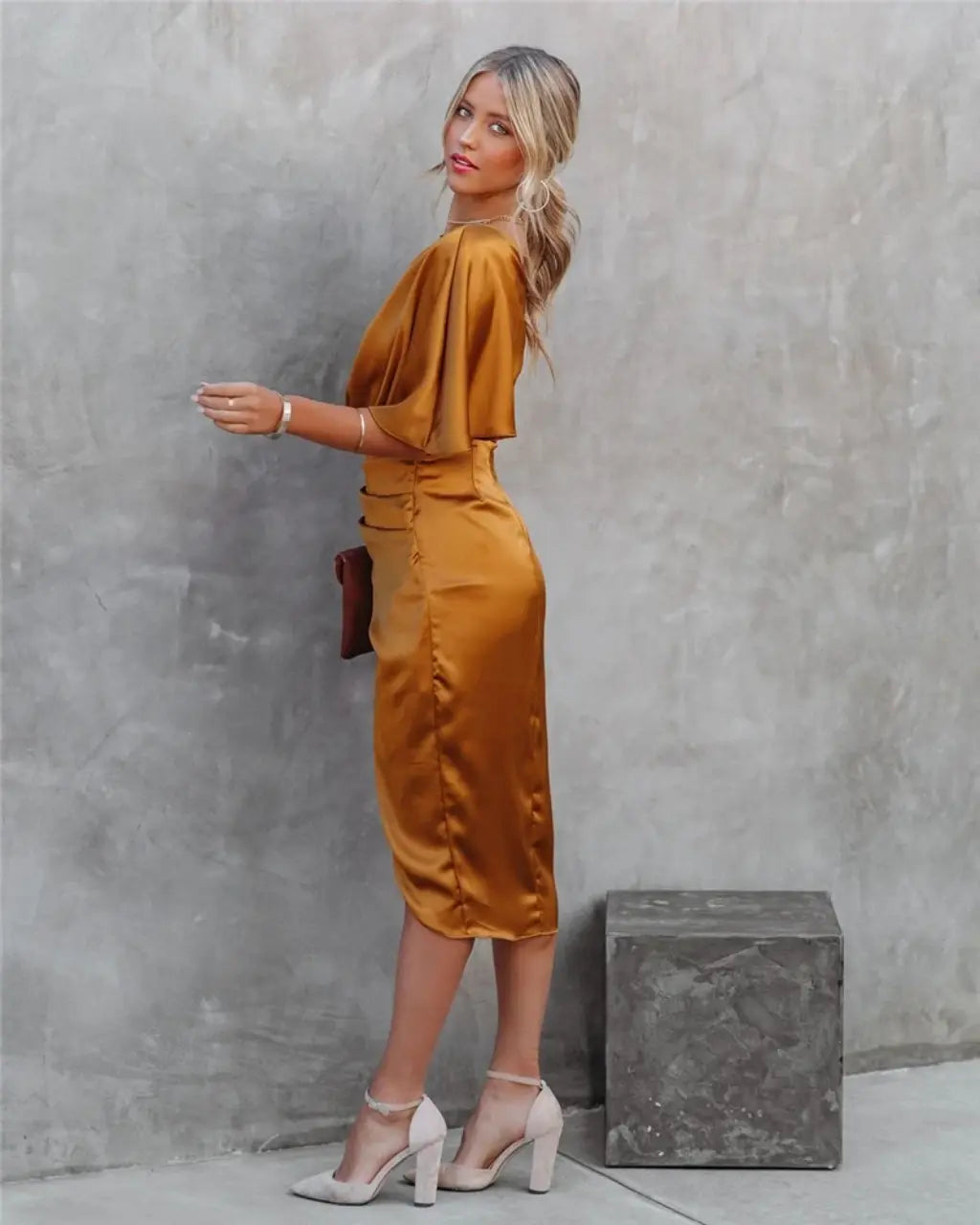 Women's Midi Dress Asymmetrical Draped Design