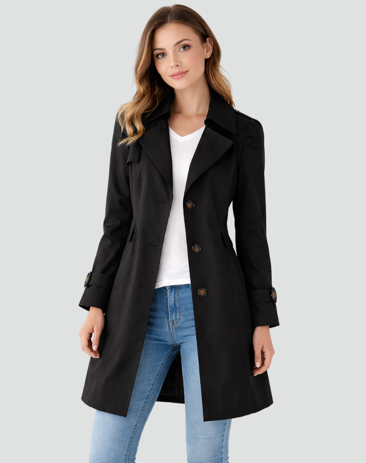 Trench Coat Ladies Slim Fit Lightweight Classic Notched Collar