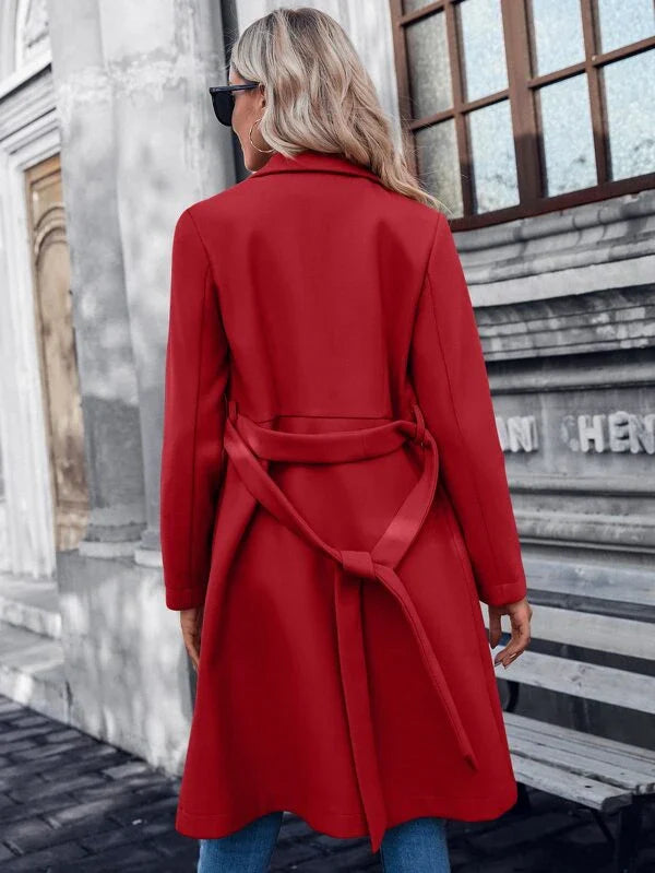 Women's Coat Regular Fit Padded Fabric A-Line with Double Buttons