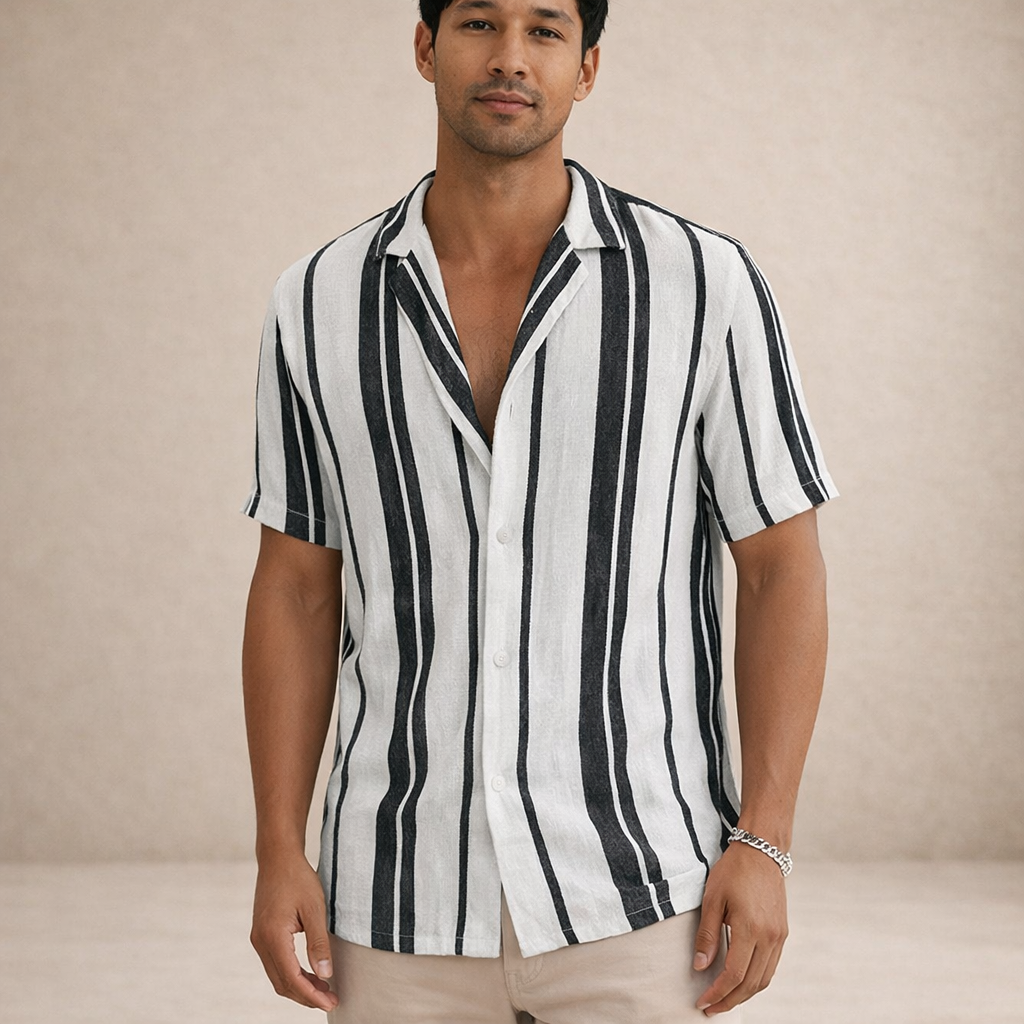 Men's Linen Striped Long Sleeve Shirt