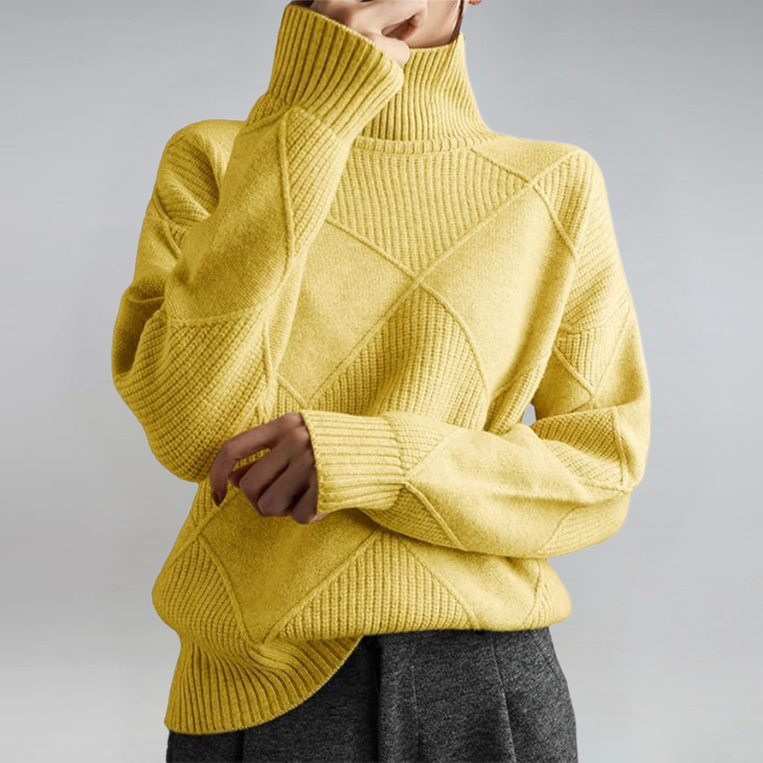 Women’s Turtleneck Knit Jumper – Geometric Textured Design