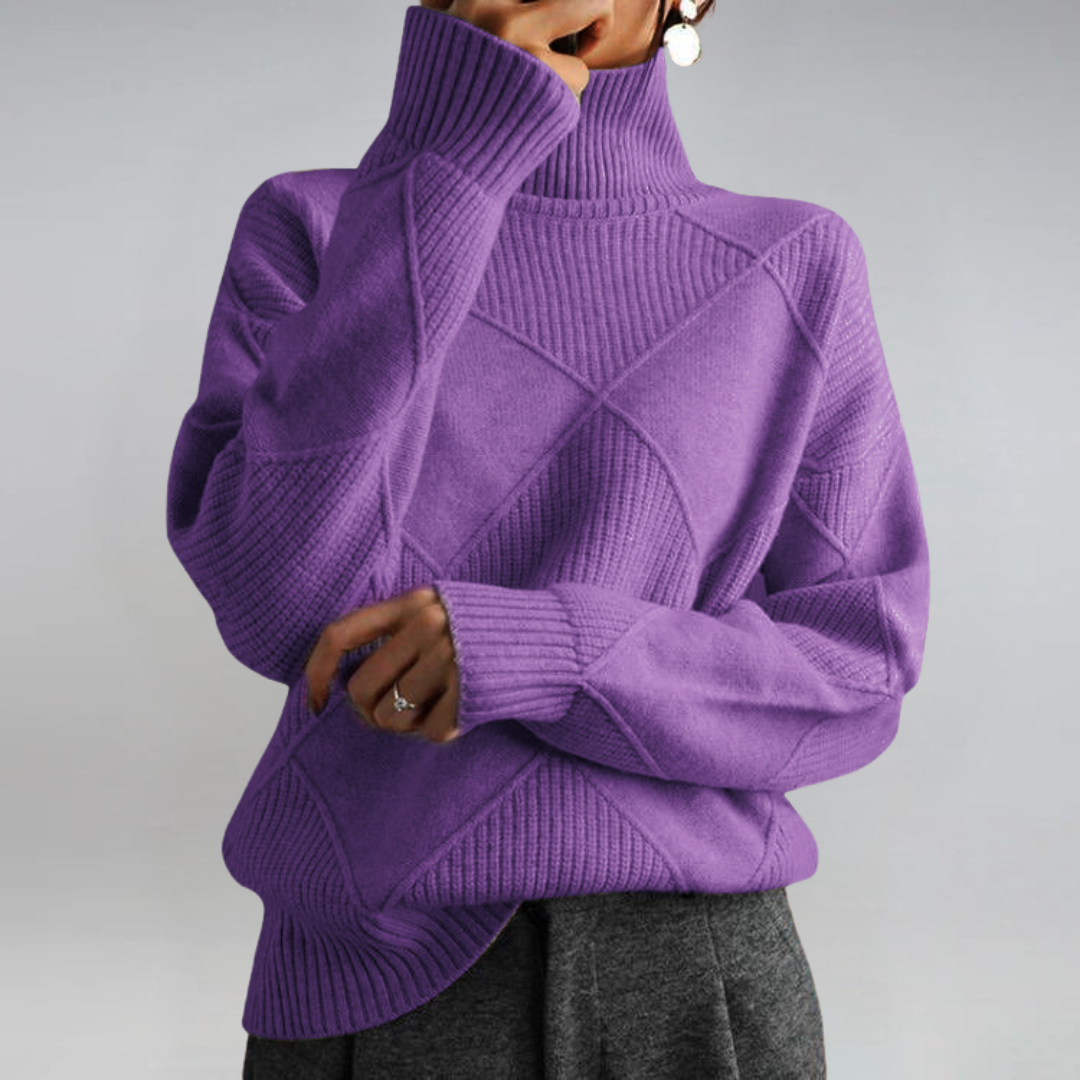 Women’s Turtleneck Knit Jumper – Geometric Textured Design
