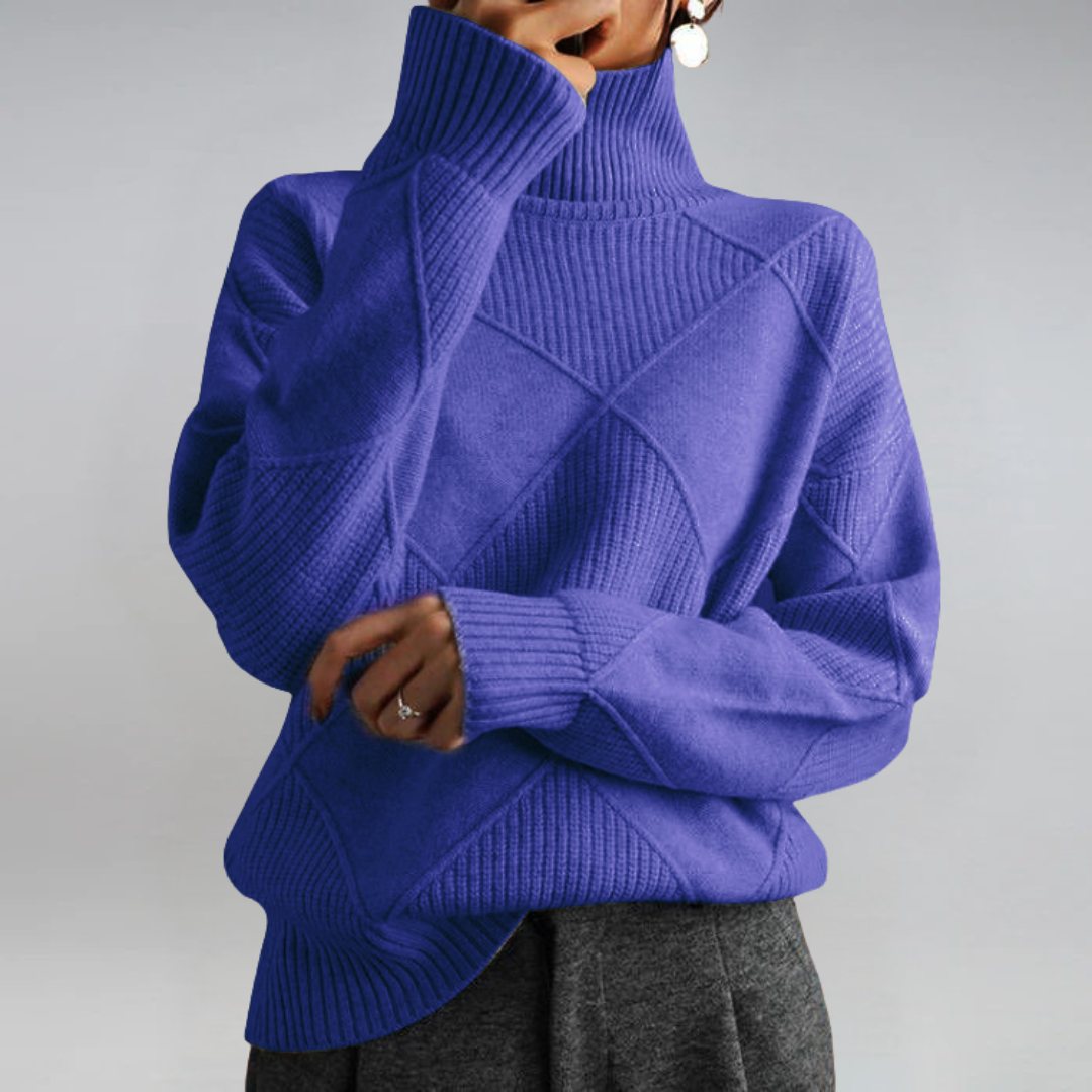 Women’s Turtleneck Knit Jumper – Geometric Textured Design