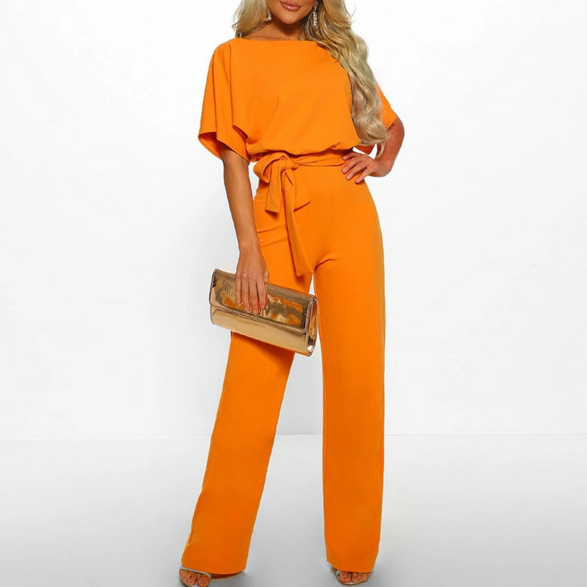 Women's Wide Leg Jumpsuit – Lace-Up Waist Design