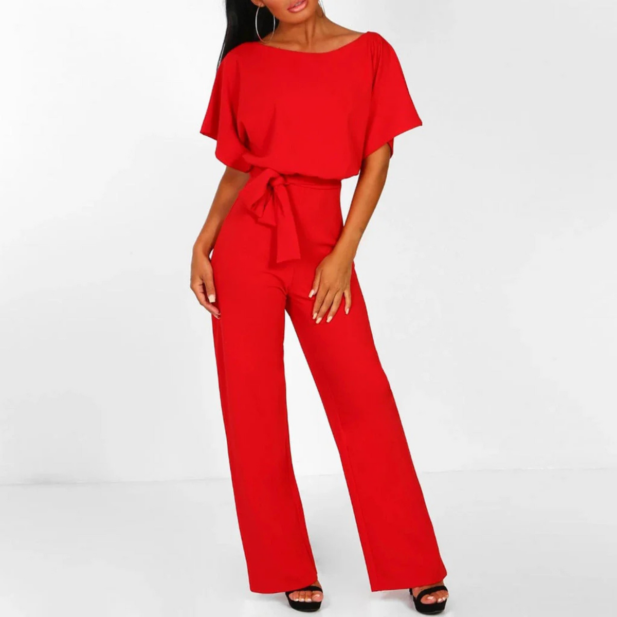 Women's Wide Leg Jumpsuit – Lace-Up Waist Design