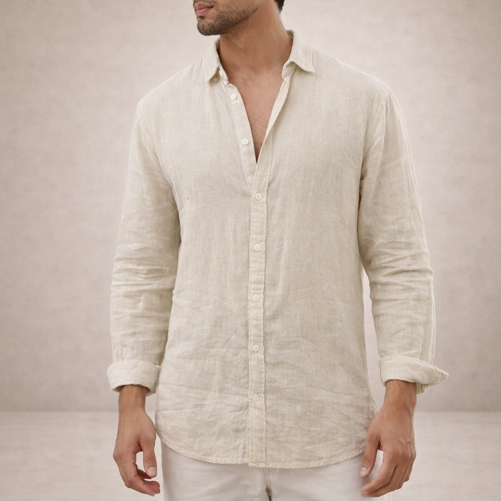 Men's Linen Shirt, Regular Fit Open Collar