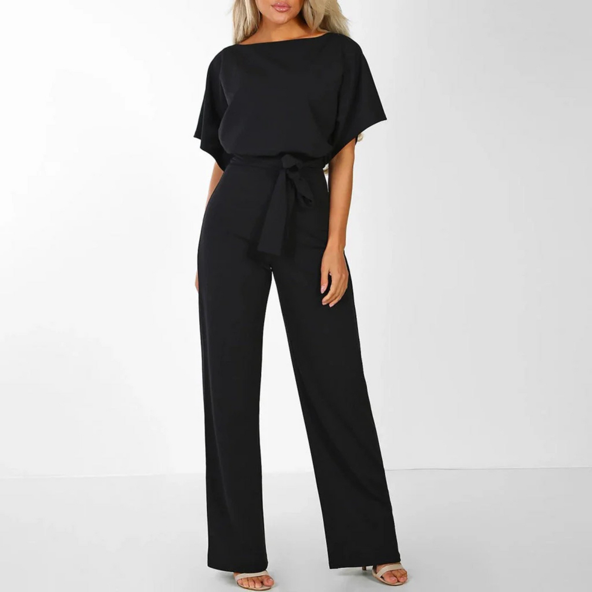 Women's Wide Leg Jumpsuit – Lace-Up Waist Design