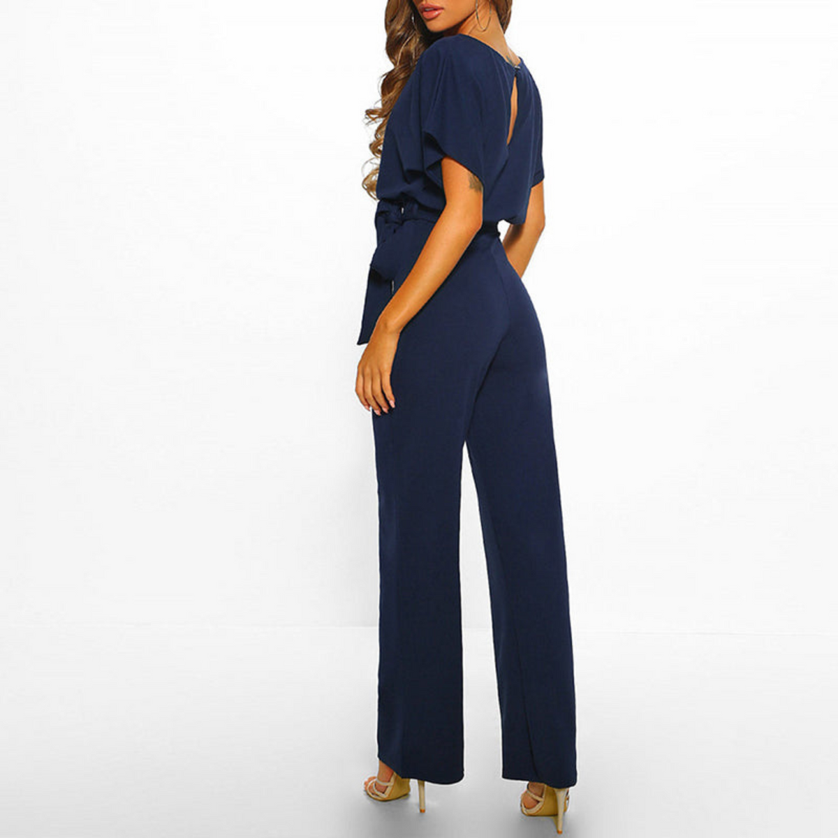 Women's Wide Leg Jumpsuit – Lace-Up Waist Design