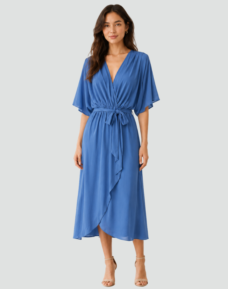 Women's Wrap Midi Dress – Tie Waist Occasion Style